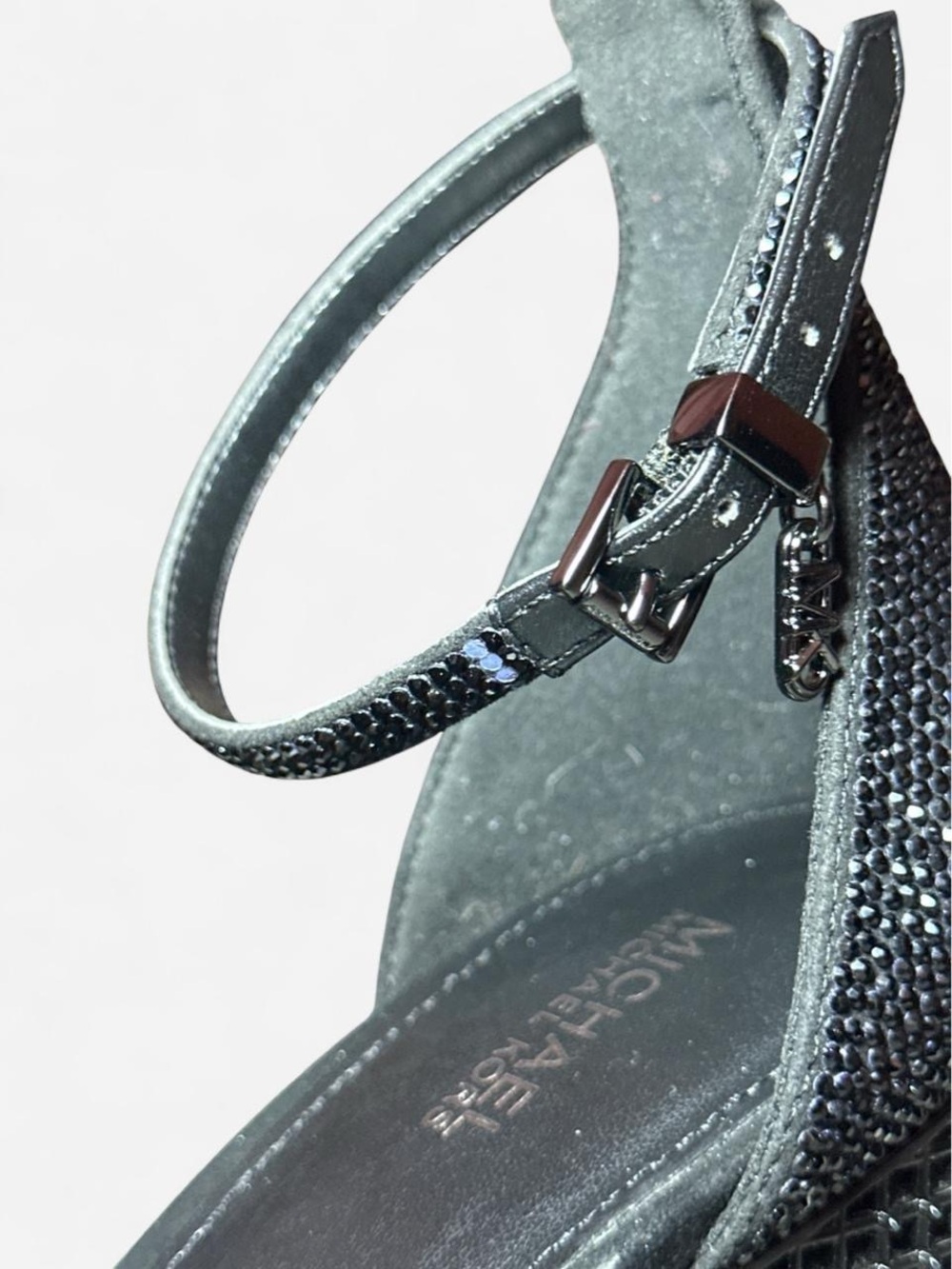 MICHAEL Michael Kors Black Glitter Platform Block Heel Sandals - Picture 8 of 8